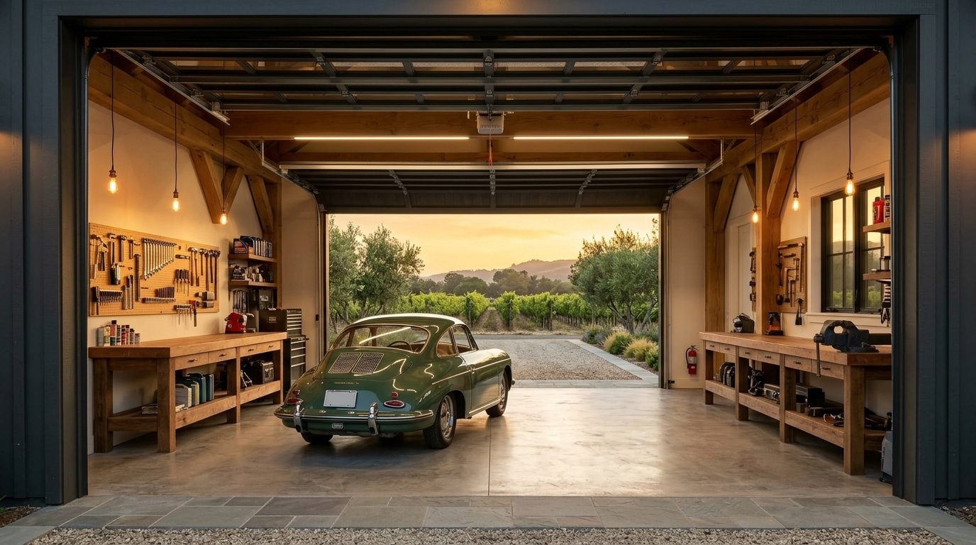 Ross Garage Door Care Interior View of Custom Garage Door Overhead and Workshop